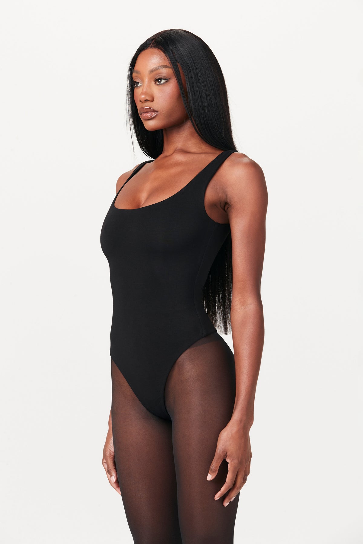 BLACK Smooth Scoop Neck Tank Bodysuit