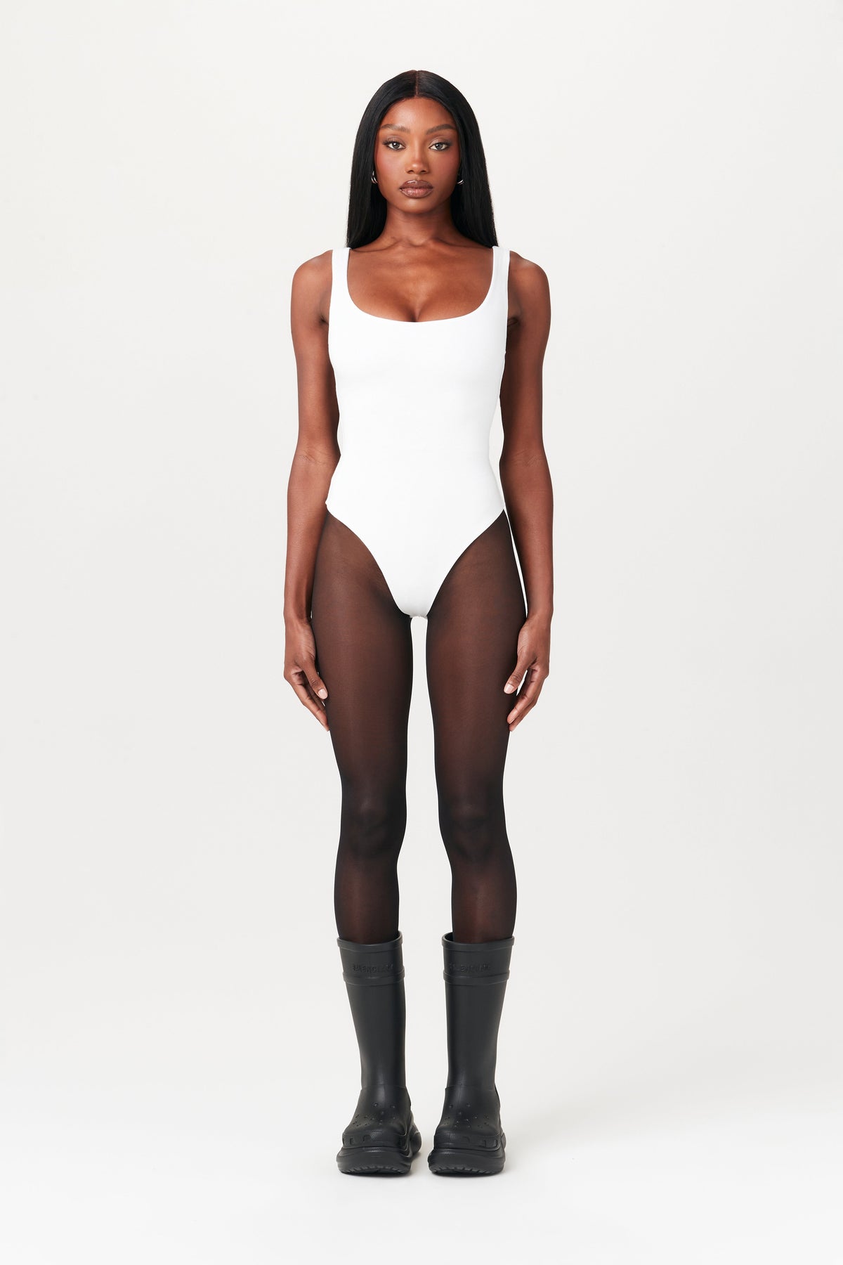 WHITE Smooth Scoop Neck Tank Bodysuit
