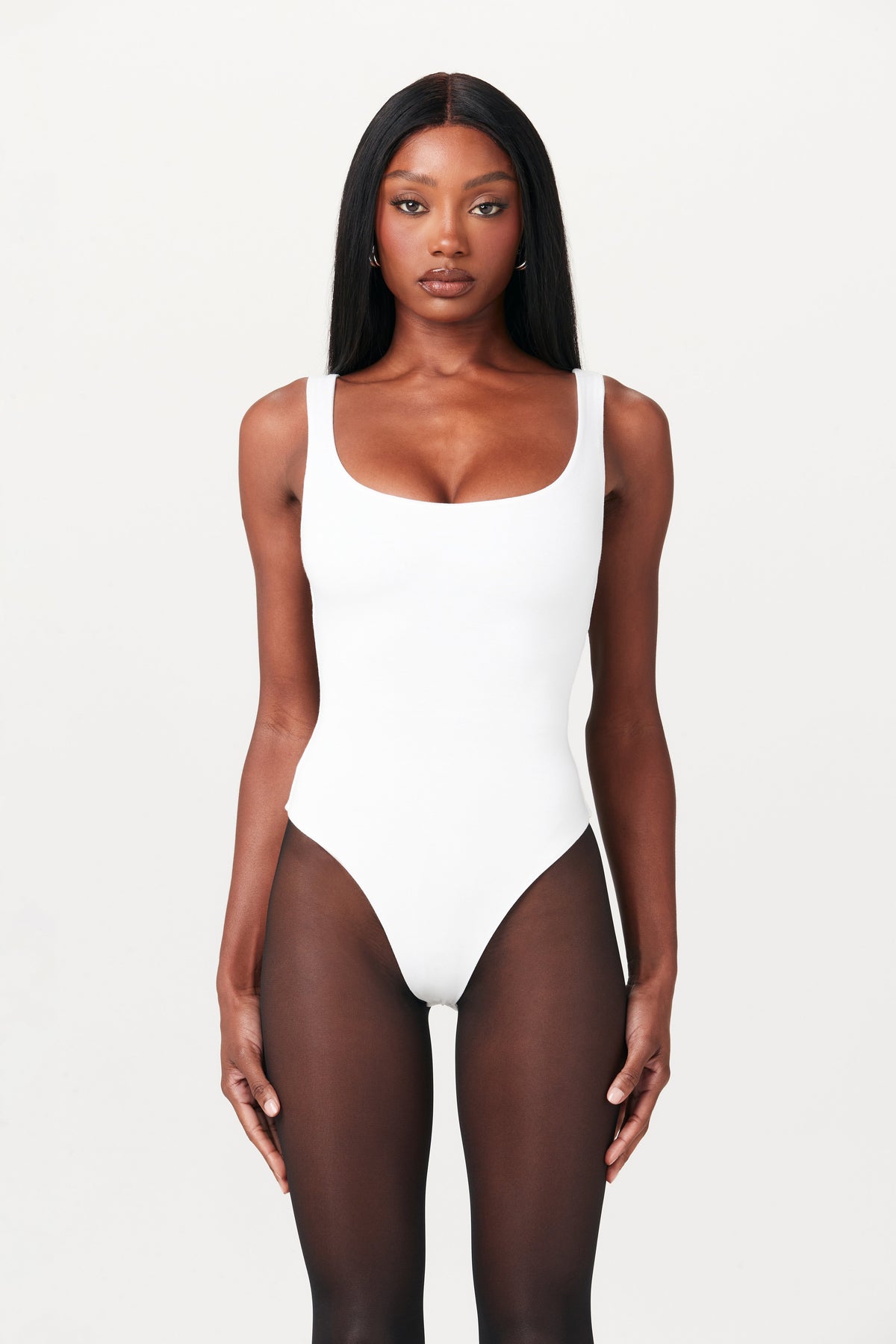 WHITE Smooth Scoop Neck Tank Bodysuit