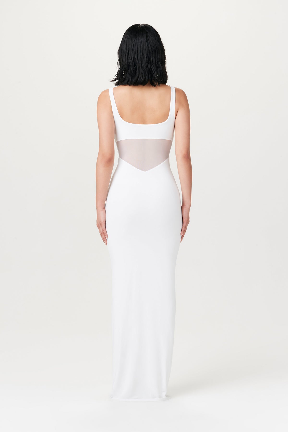 WHITE Hourglass Mesh Contrast Dress