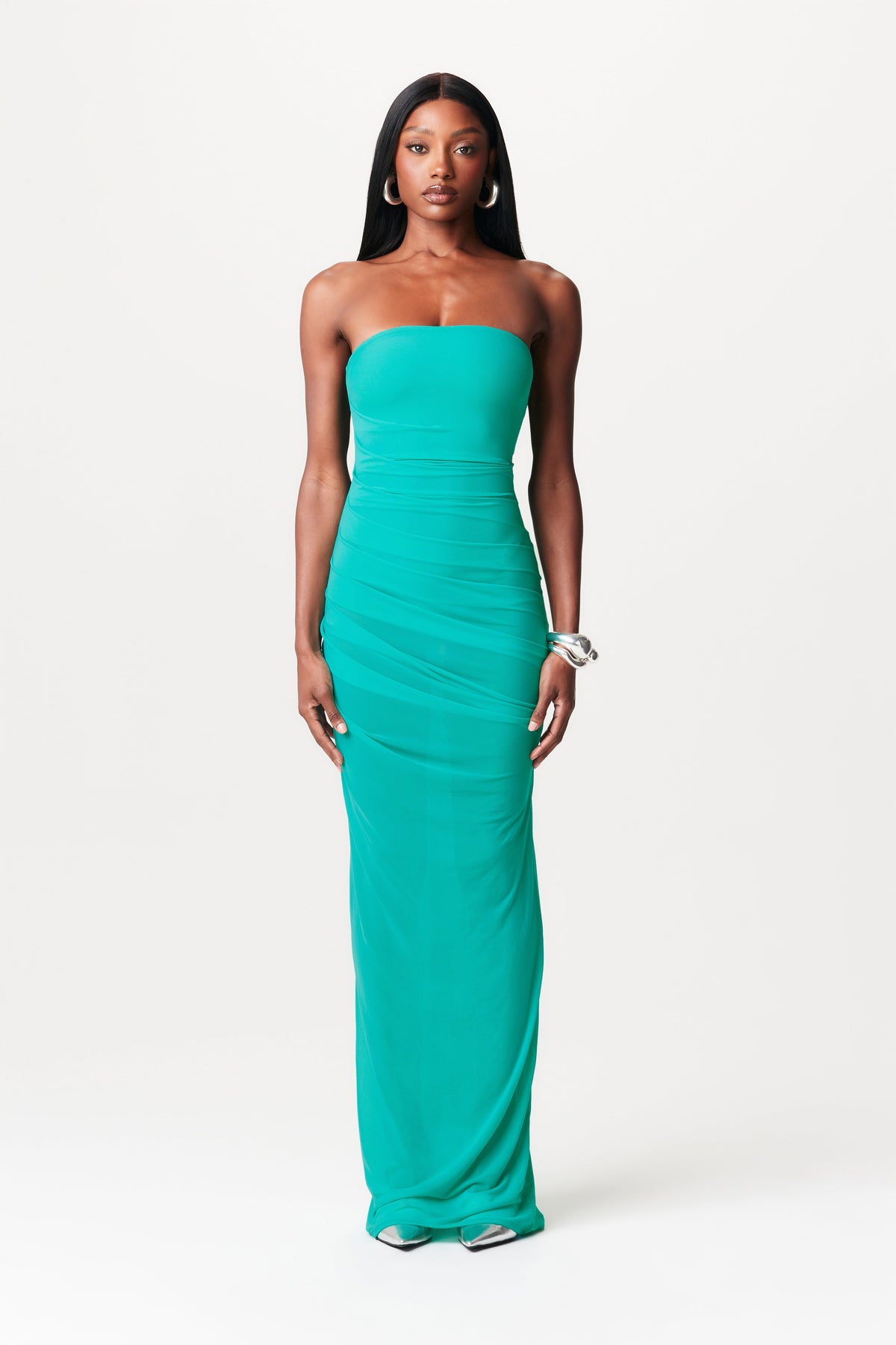 TURQUOISE Mesh Tube Maxi Dress