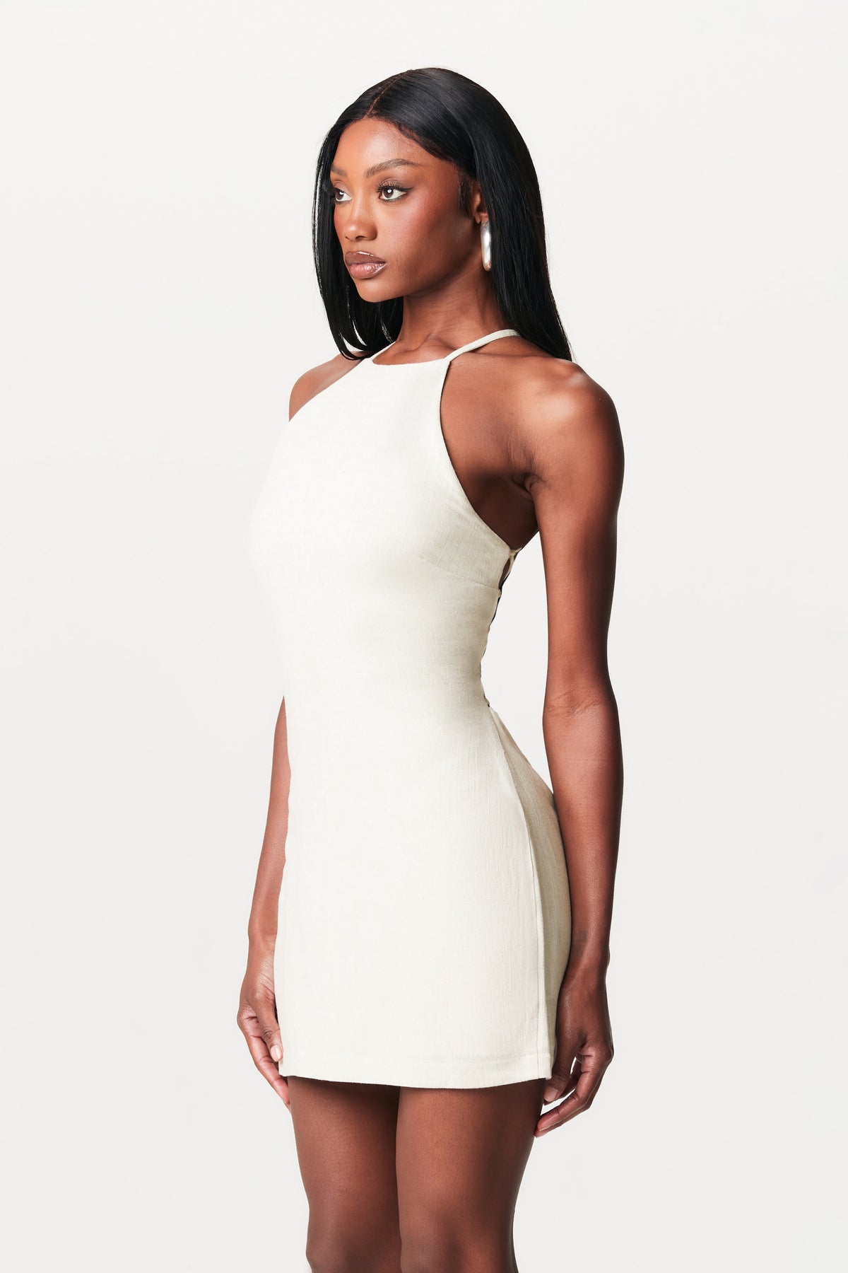CREAM Linen Lace Back Mini Dress