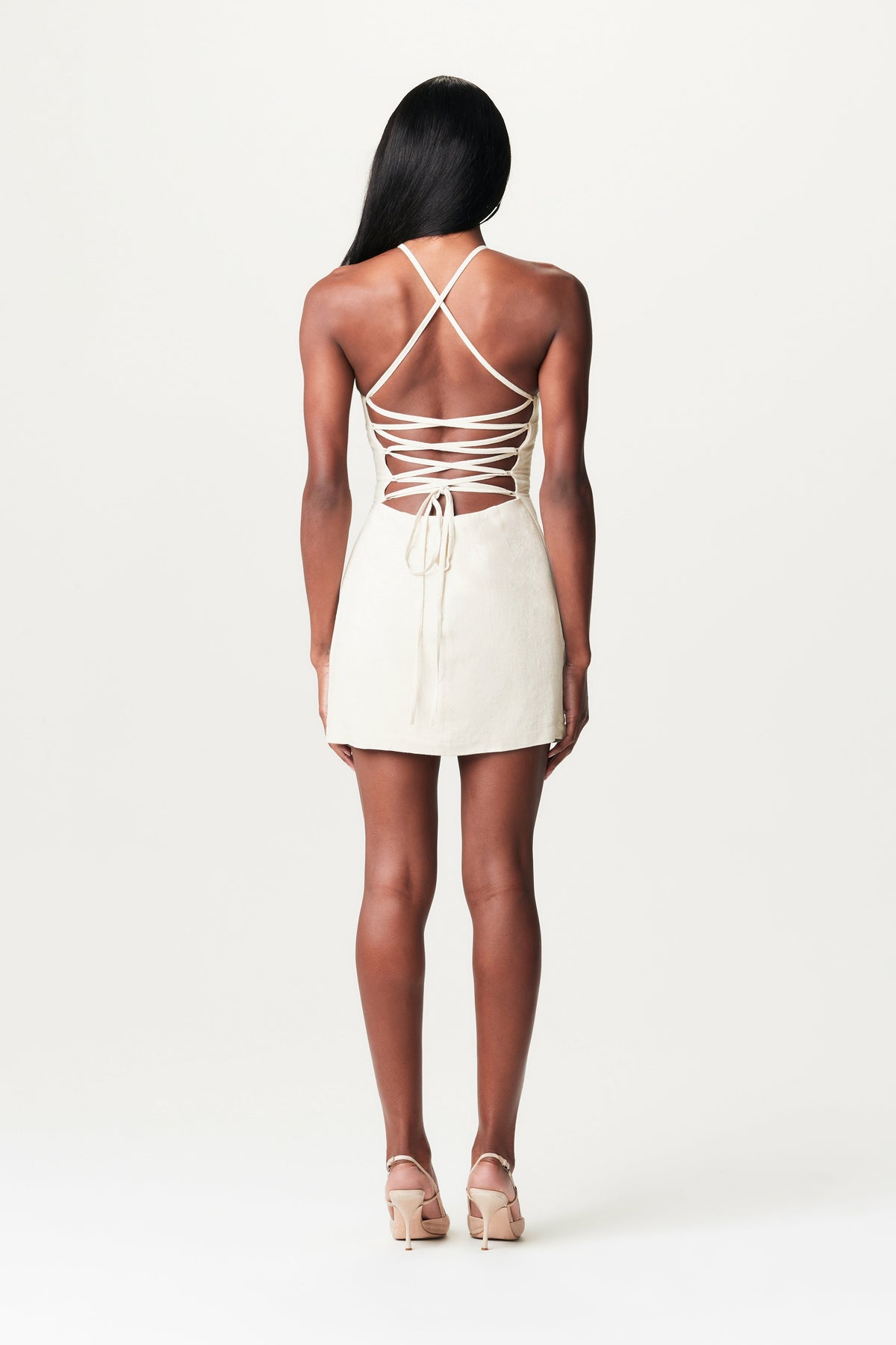 CREAM Linen Lace Back Mini Dress