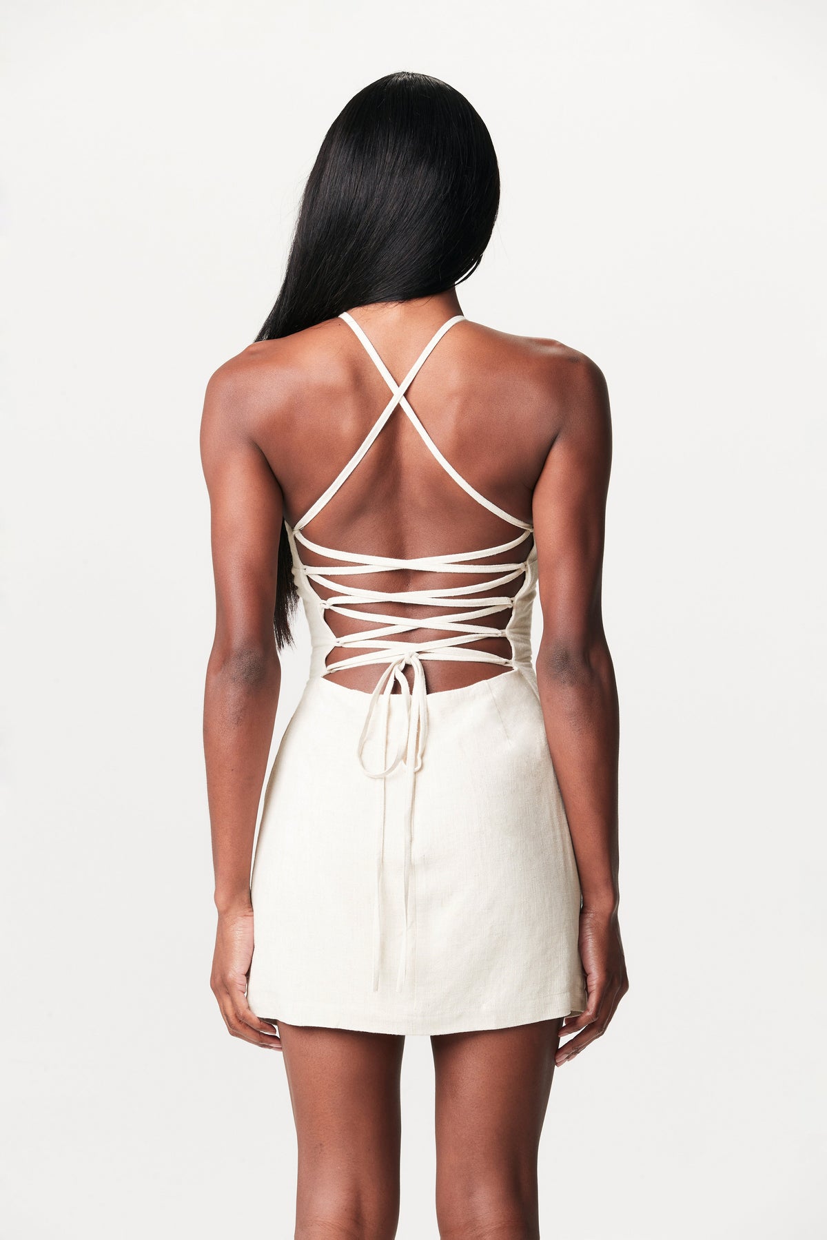 CREAM Linen Lace Back Mini Dress