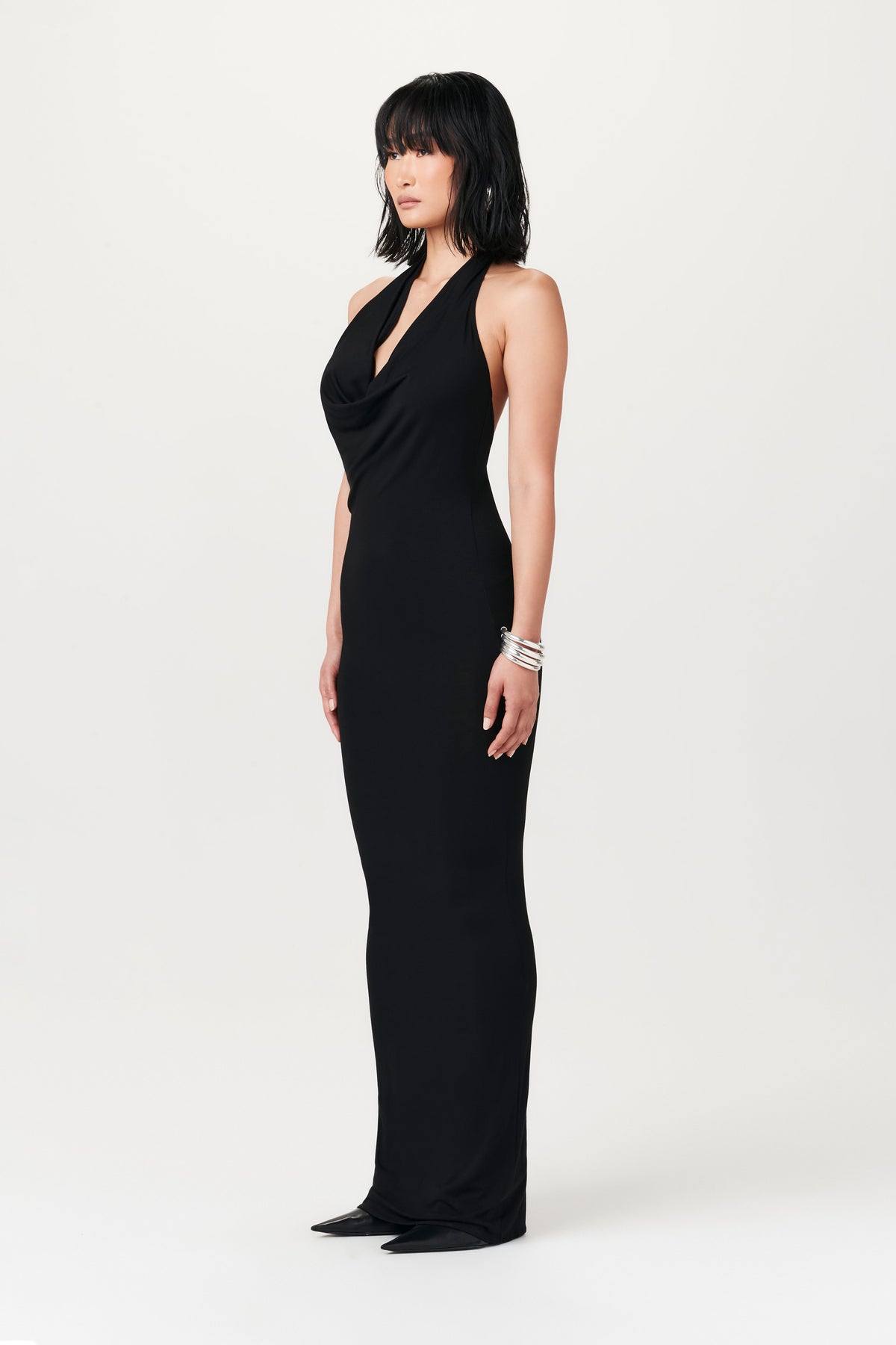BLACK Modal Cowl Neck Maxi Dress