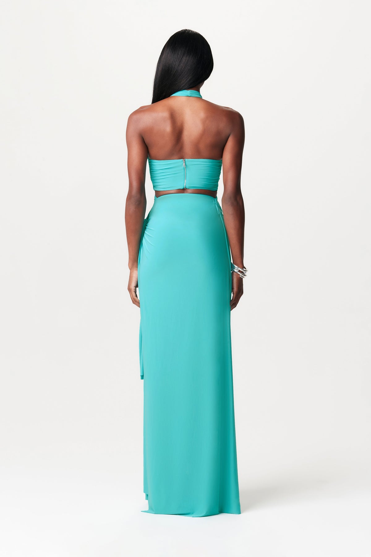 TURQUOISE Hourglass Halter Wrap Maxi Dress