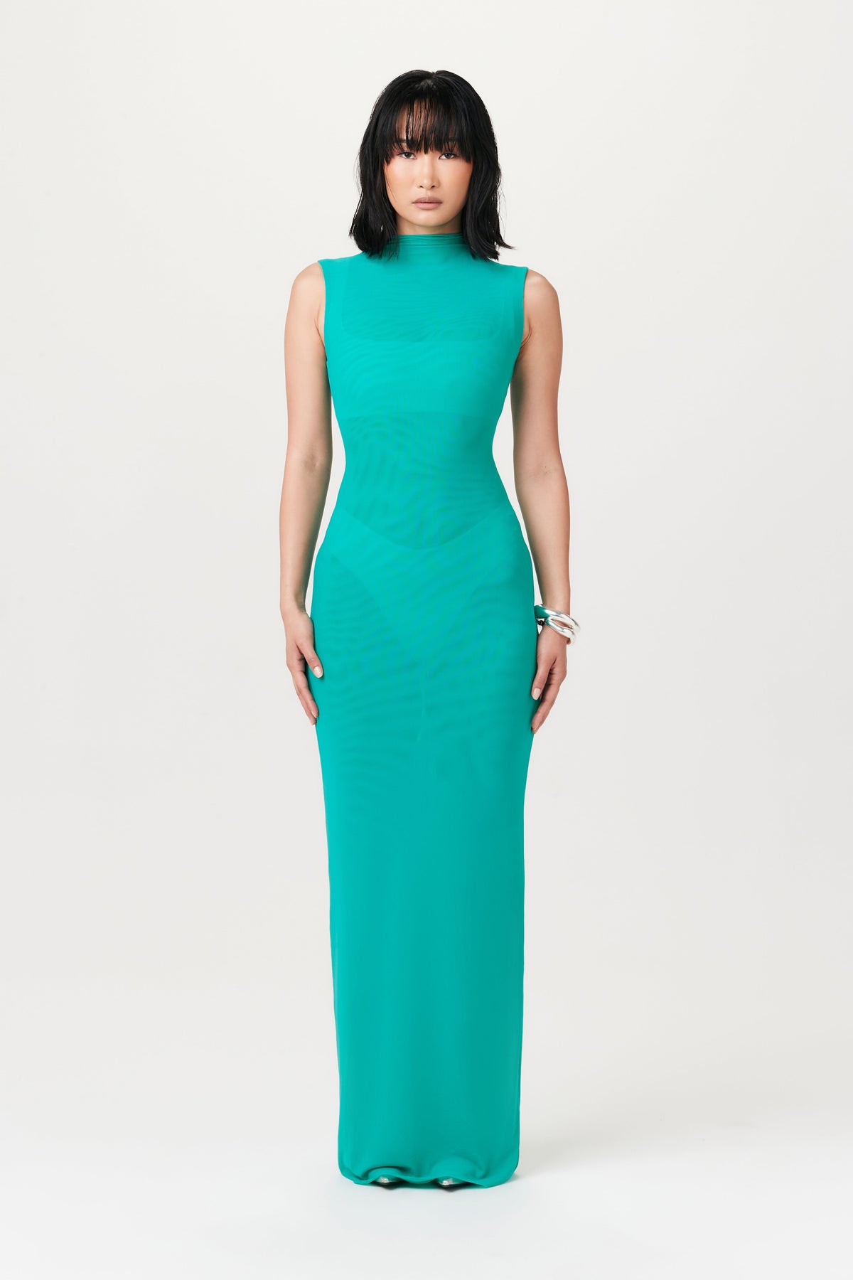 TURQUOISE Mesh Sleeveless Maxi Dress