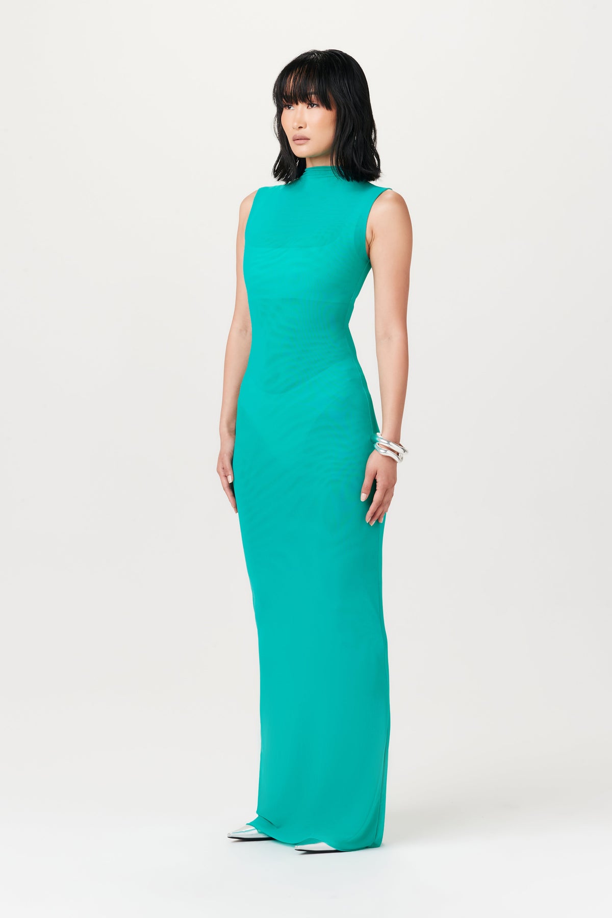 TURQUOISE Mesh Sleeveless Maxi Dress