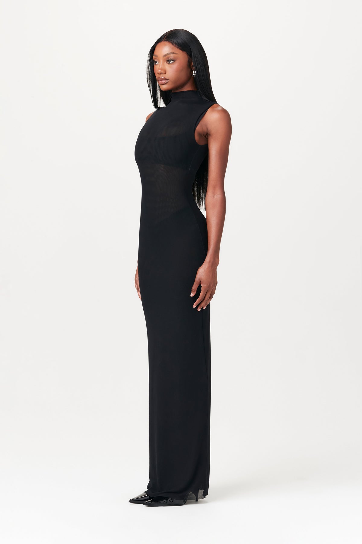 BLACK Mesh Sleeveless Maxi Dress