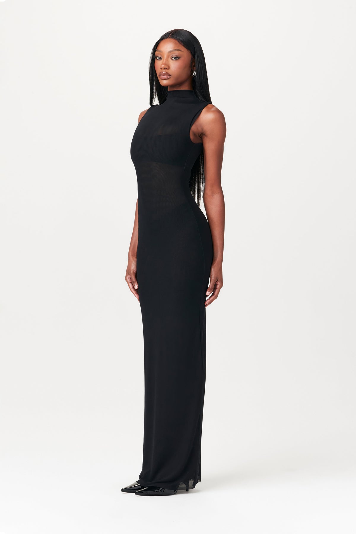 BLACK Mesh Sleeveless Maxi Dress
