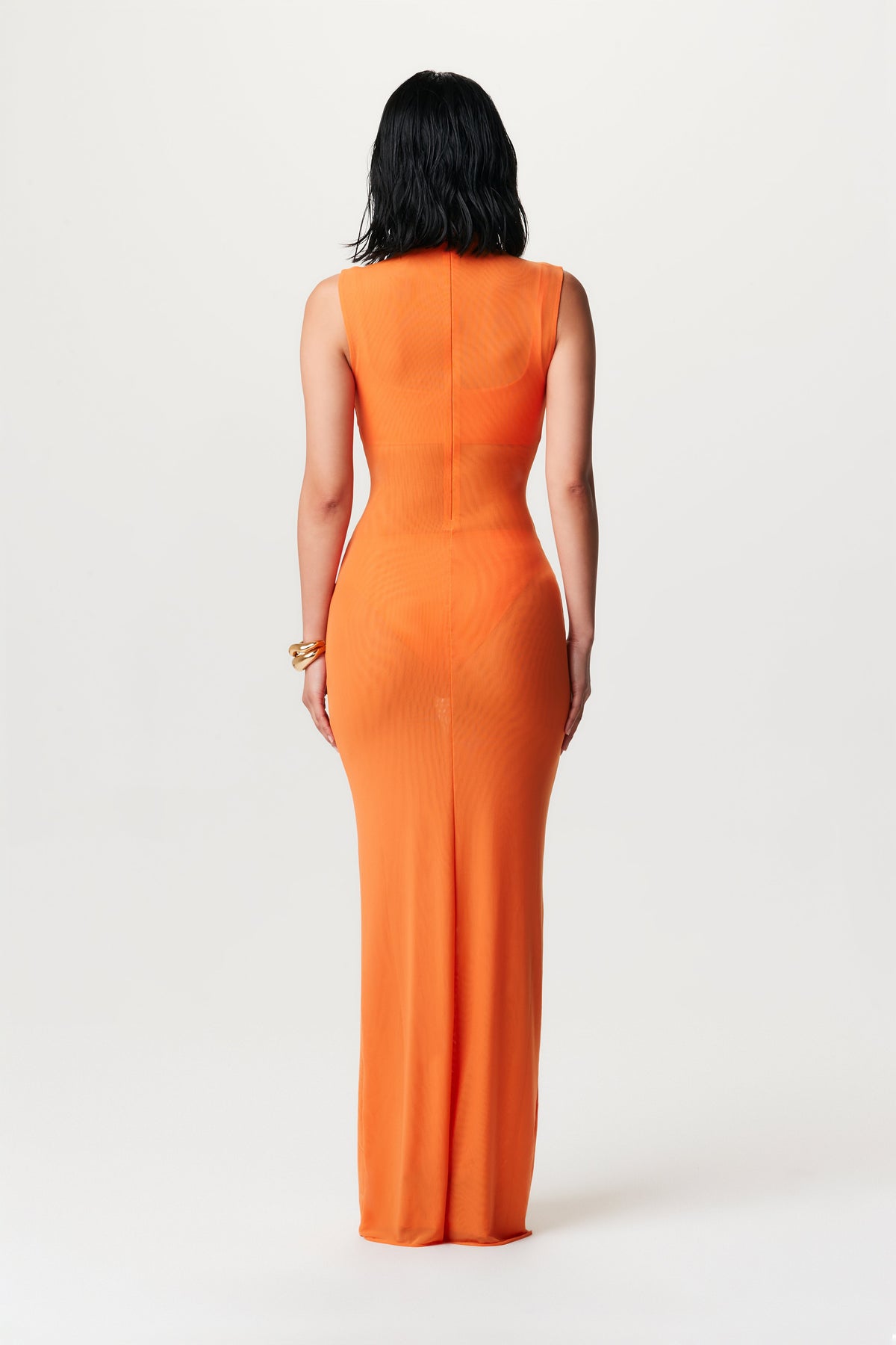 DEEP ORANGE Mesh Sleeveless Maxi Dress