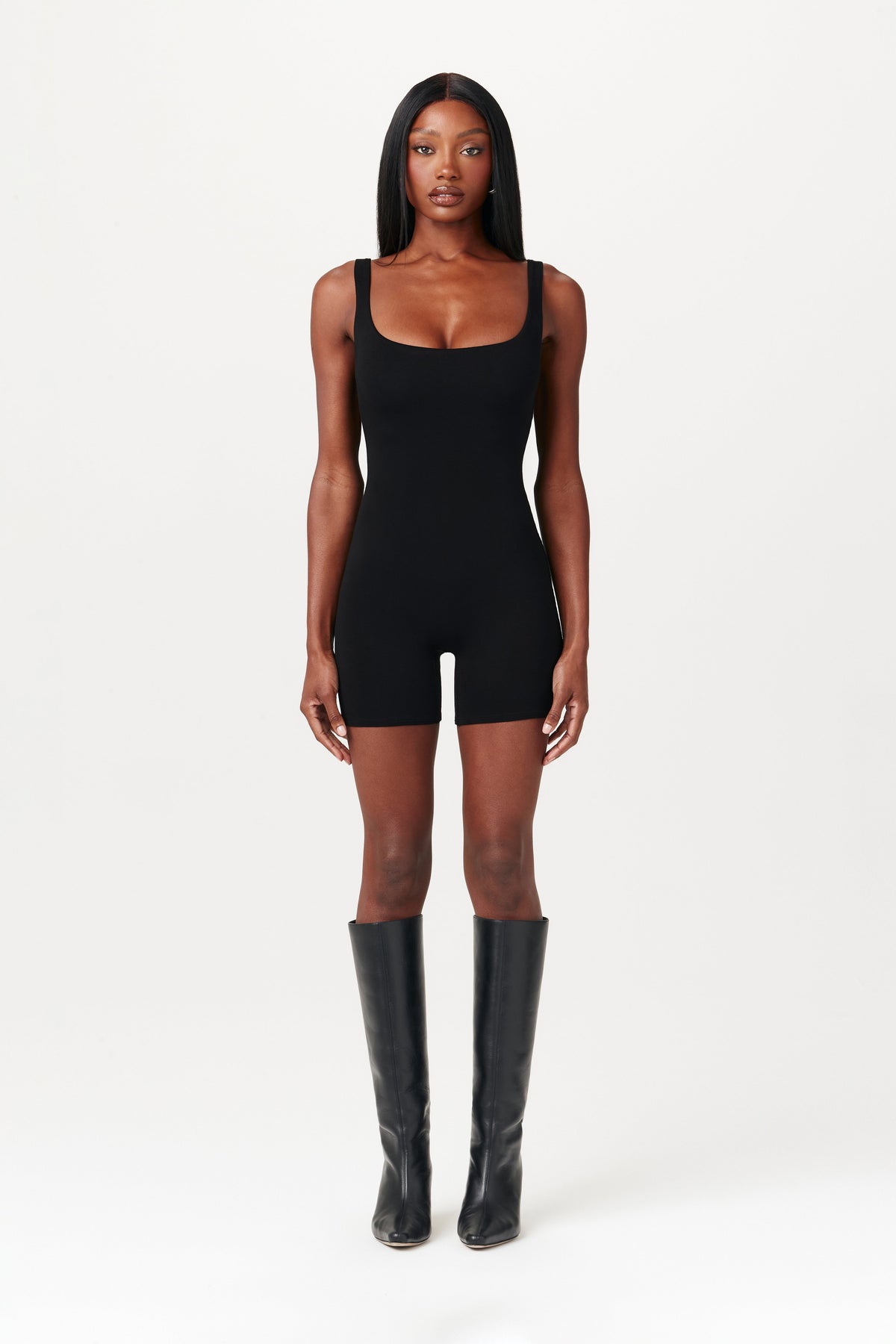 BLACK Smooth Scoop Neck Tank Romper