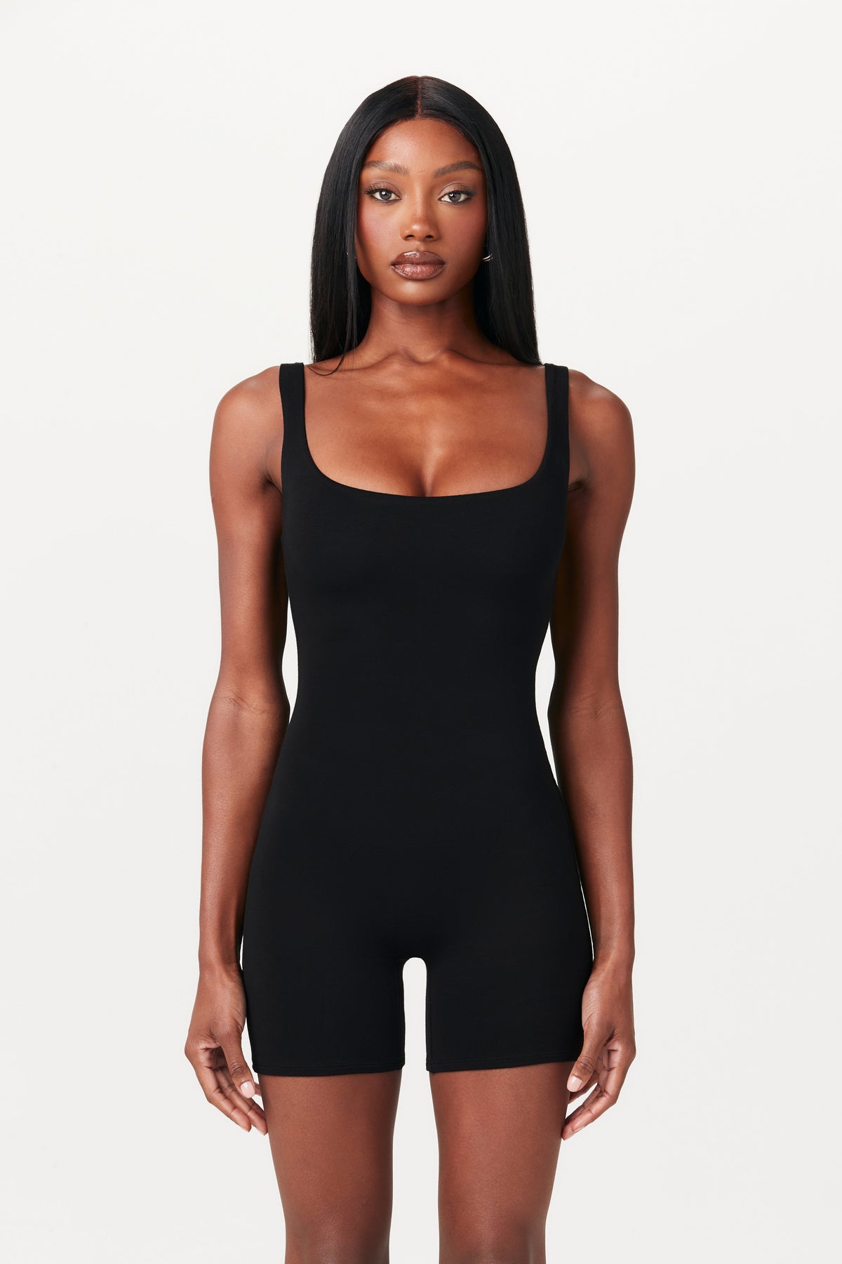 BLACK Smooth Scoop Neck Tank Romper