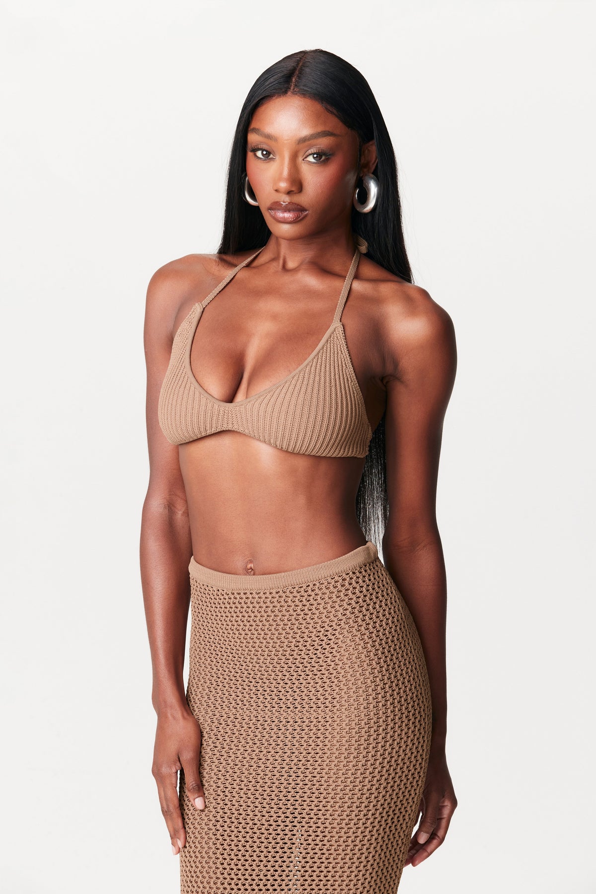 TAUPE Knit Halter Crop Top