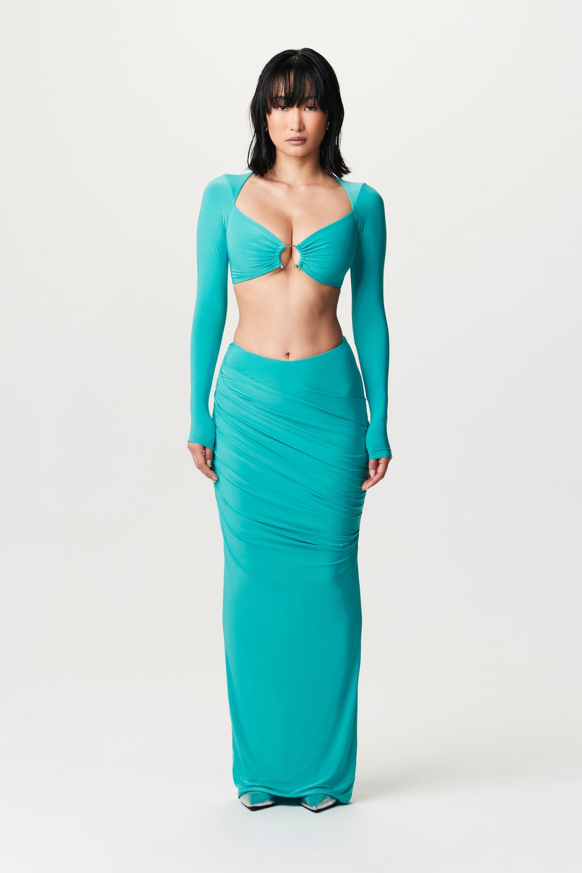 TURQUOISE Hourglass Scoop Waist Maxi Skirt
