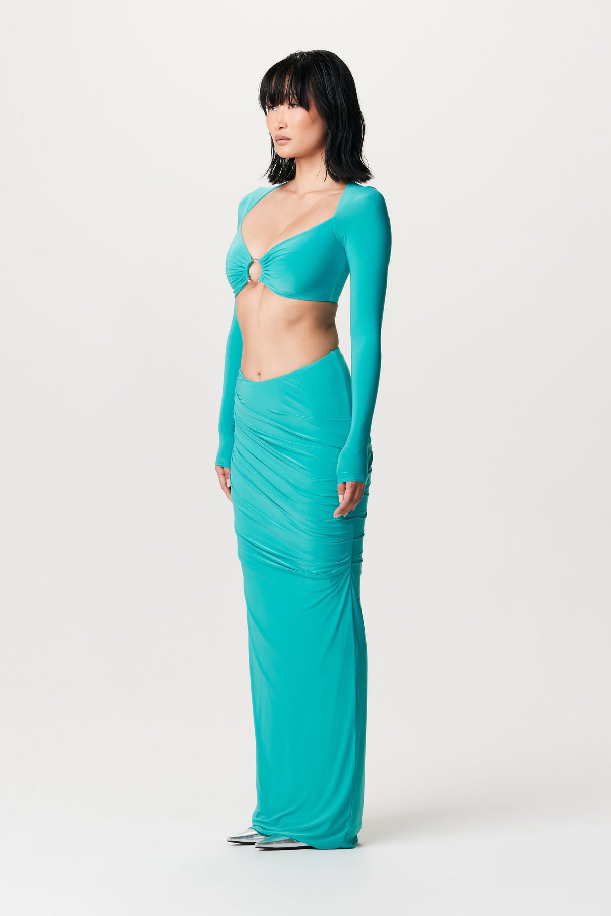 TURQUOISE Hourglass Scoop Waist Maxi Skirt