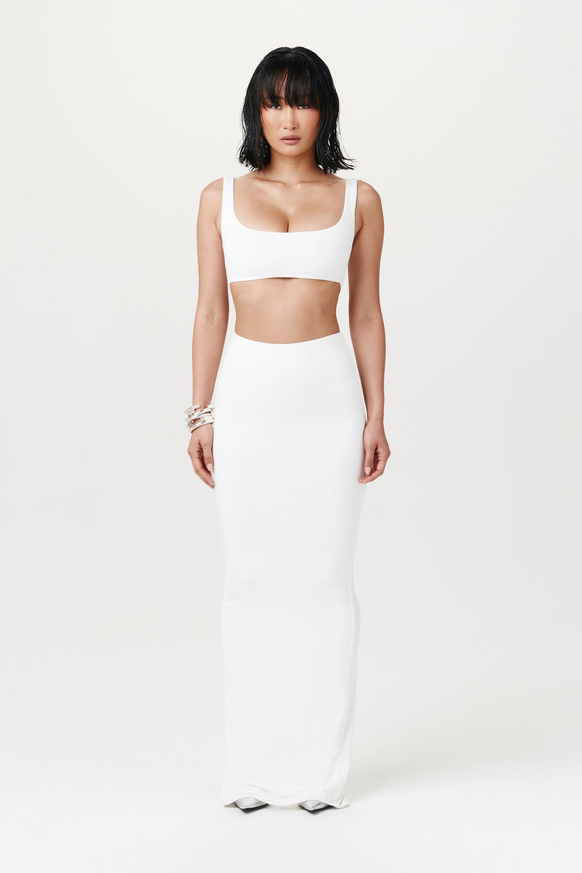 WHITE Smooth High Waist Maxi Skirt