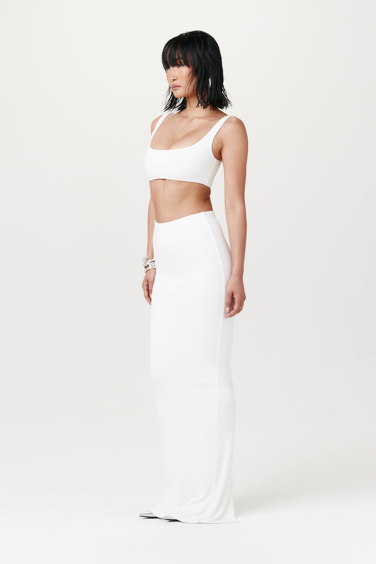 WHITE Smooth High Waist Maxi Skirt
