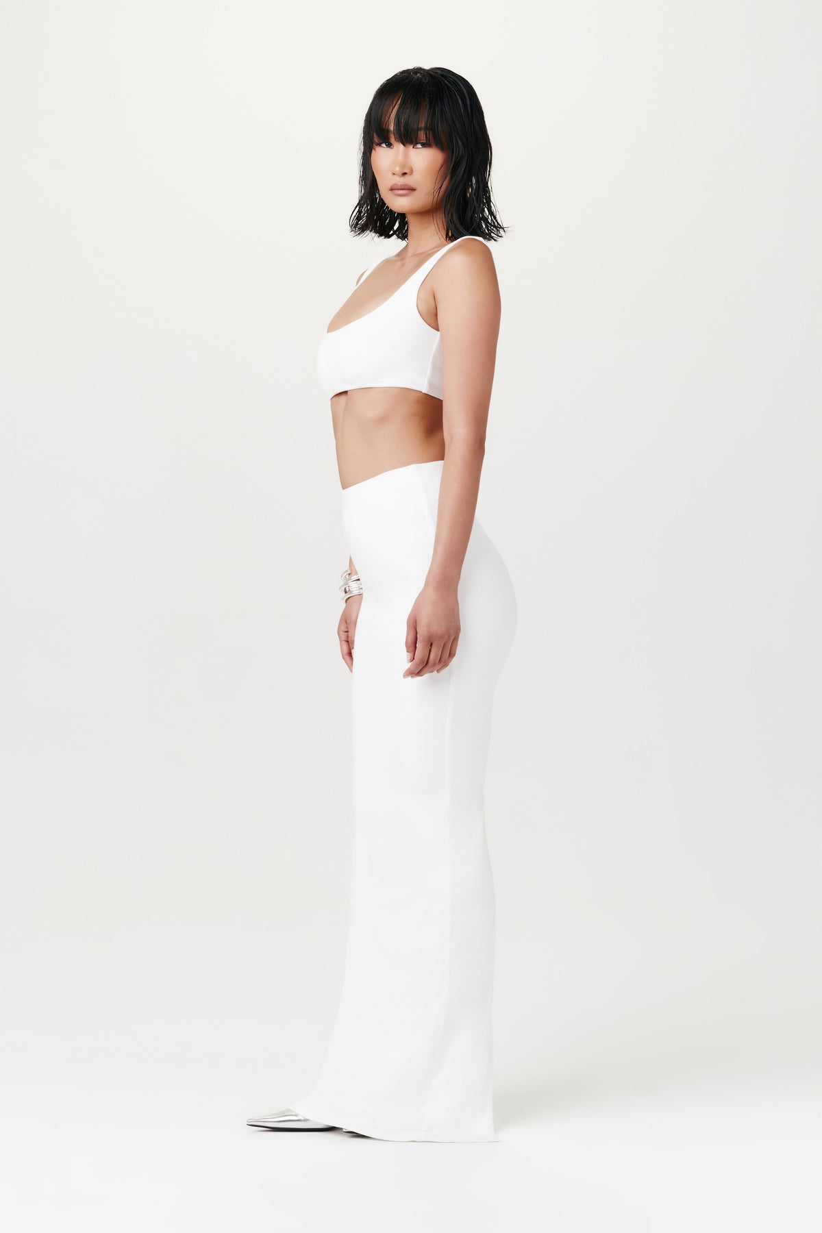 WHITE Smooth High Waist Maxi Skirt