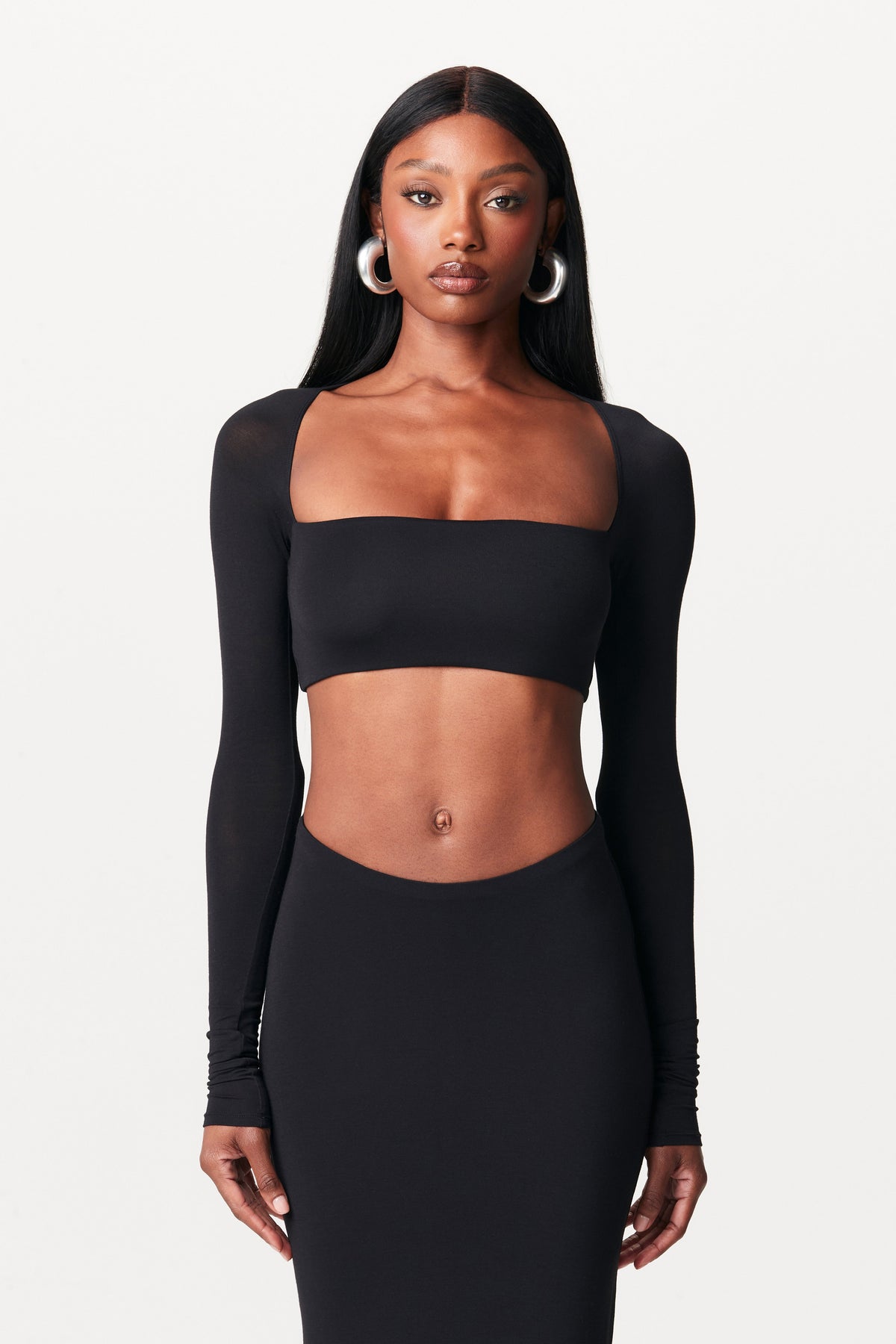 BLACK Modal Square Neck Crop Top