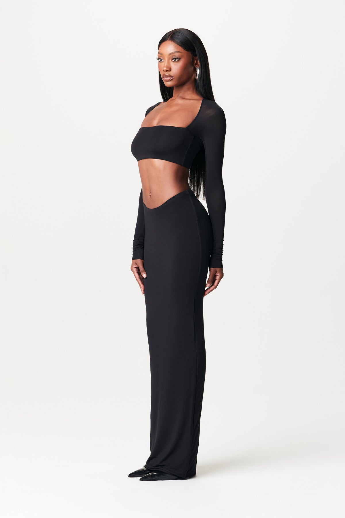 BLACK Modal Scoop Waist Maxi Skirt