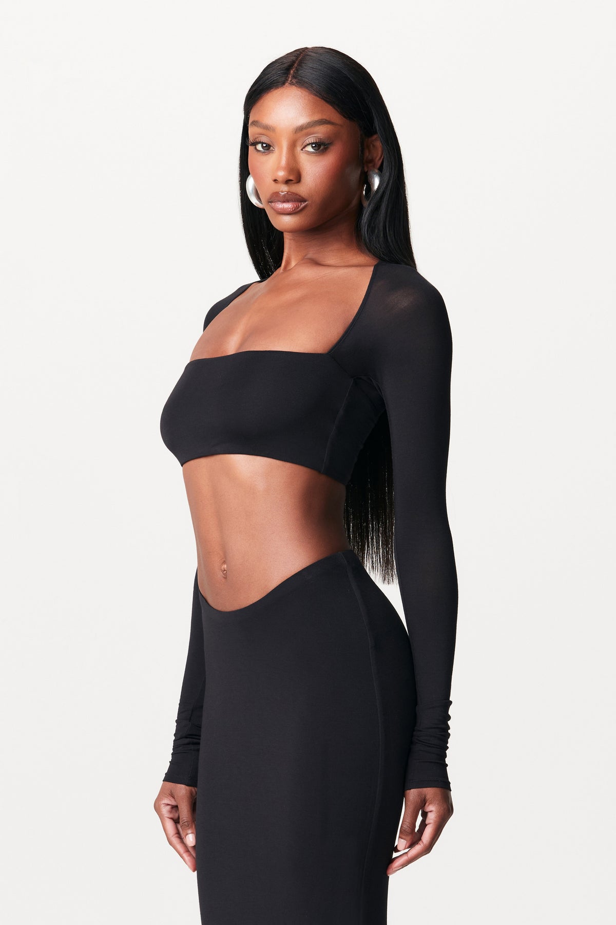 BLACK Modal Square Neck Crop Top
