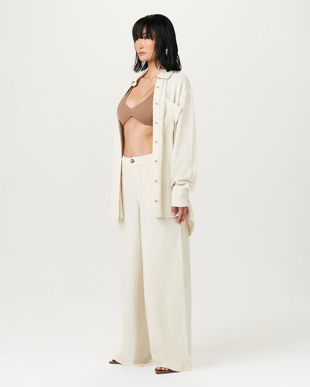 CREAM Linen Wide Leg Pants