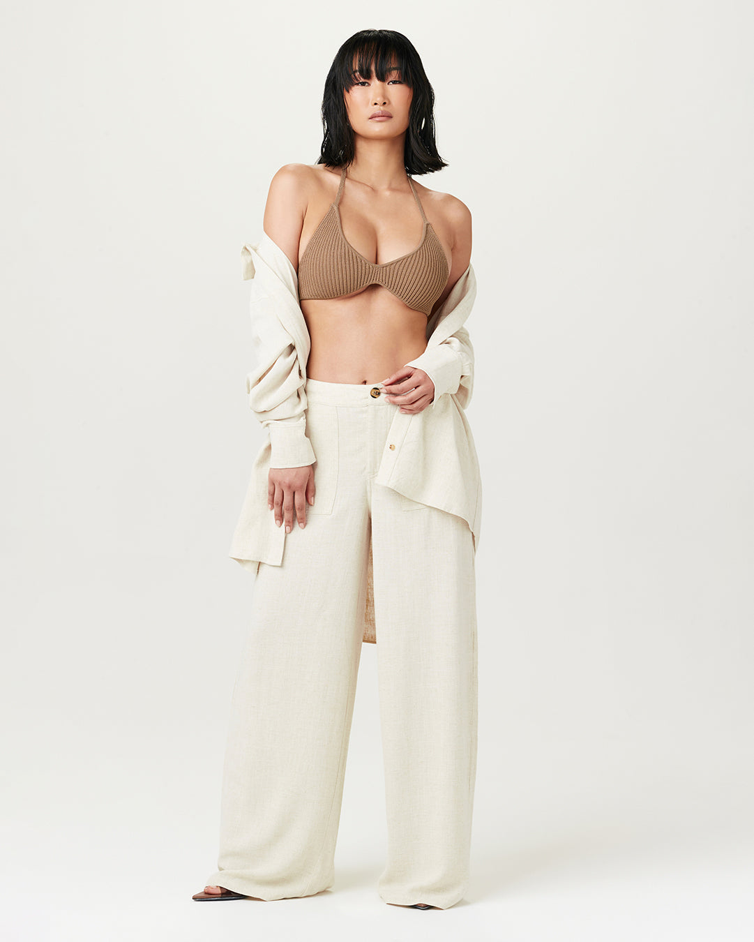 CREAM Linen Wide Leg Pants