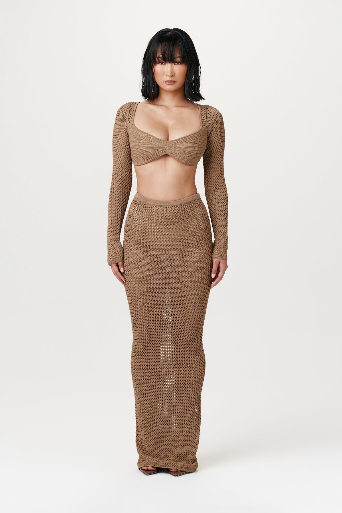 TAUPE Knit V-Neck Crop Top
