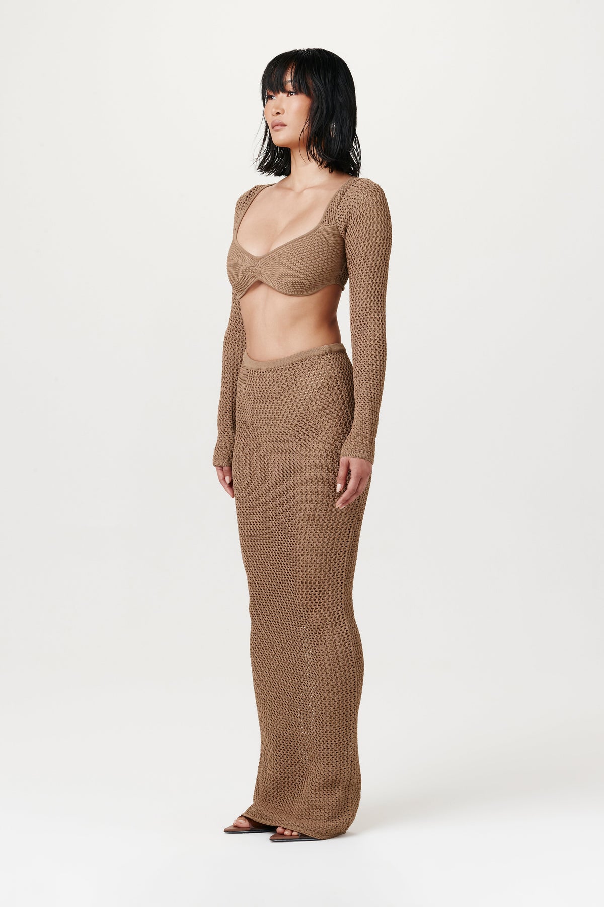 TAUPE Knit V-Neck Crop Top