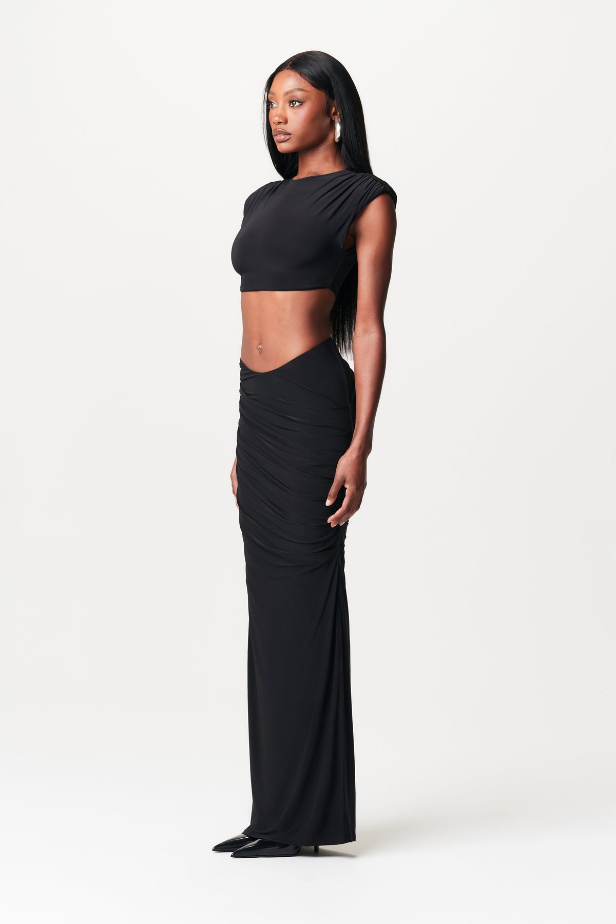 BLACK Hourglass Scoop Waist Maxi Skirt