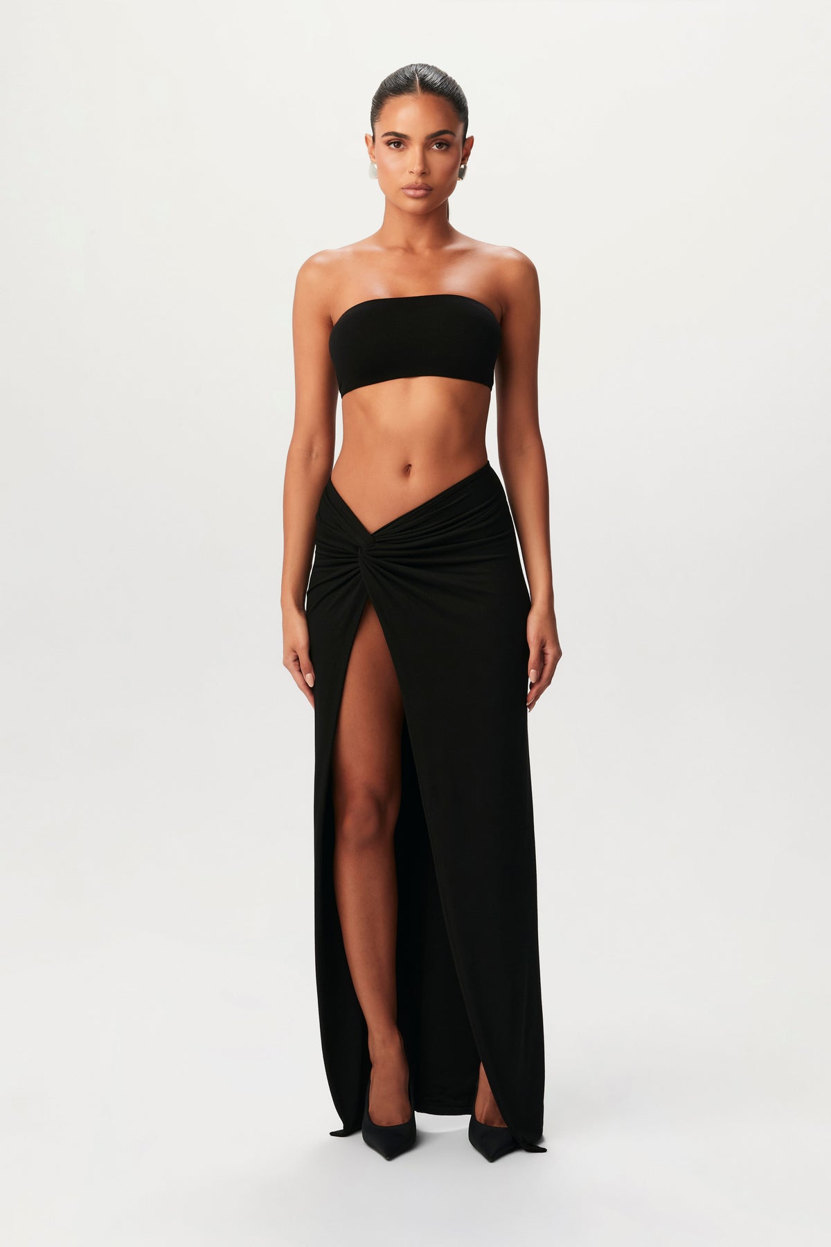 Black NW Bandeau Maxi Skirt Set