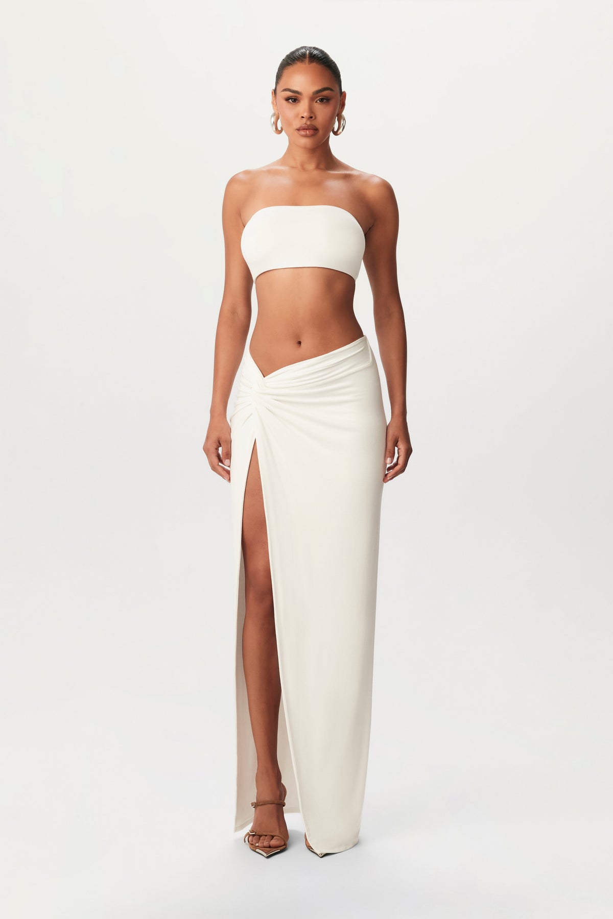 White NW Bandeau Maxi Skirt Set