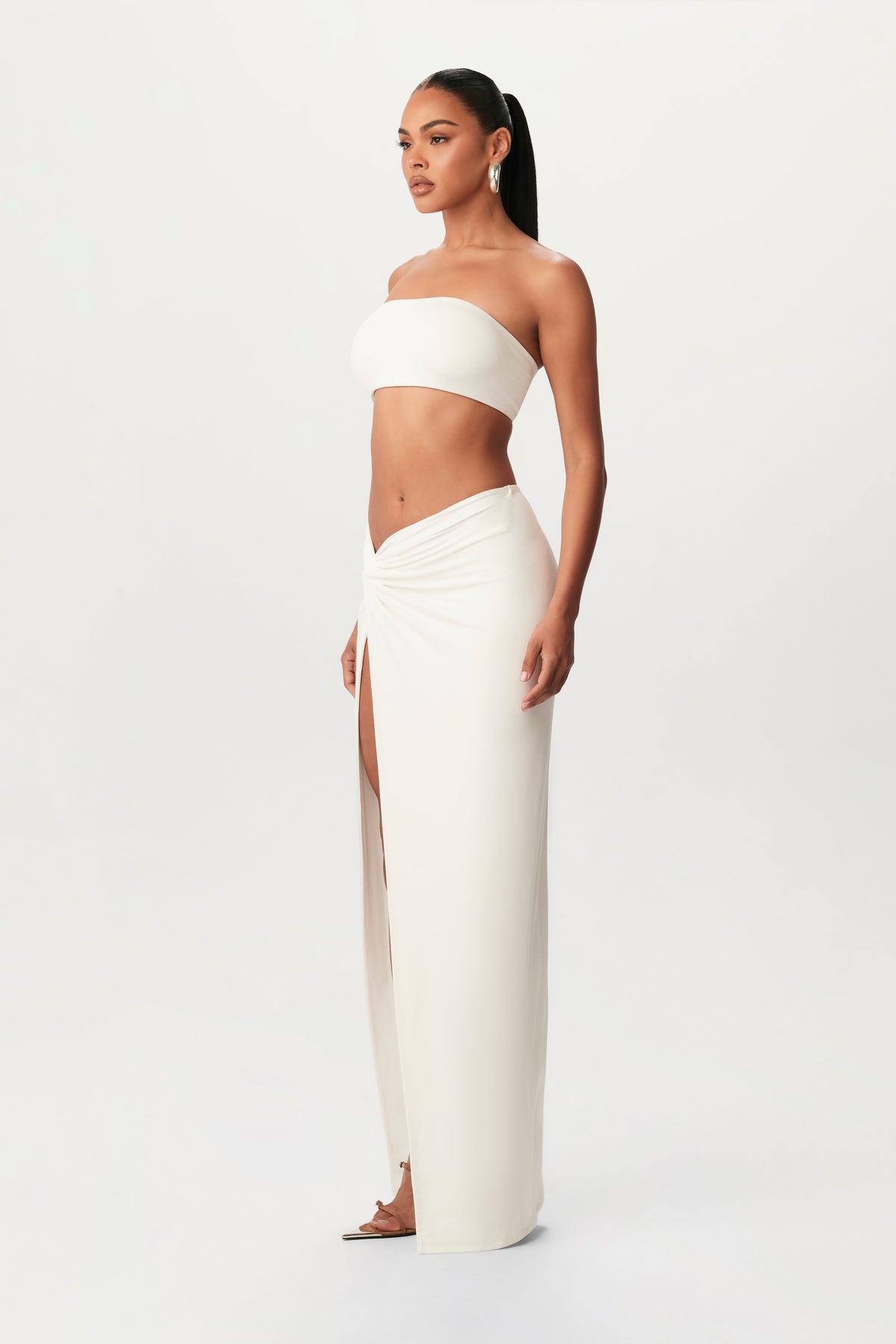 White NW Bandeau Maxi Skirt Set