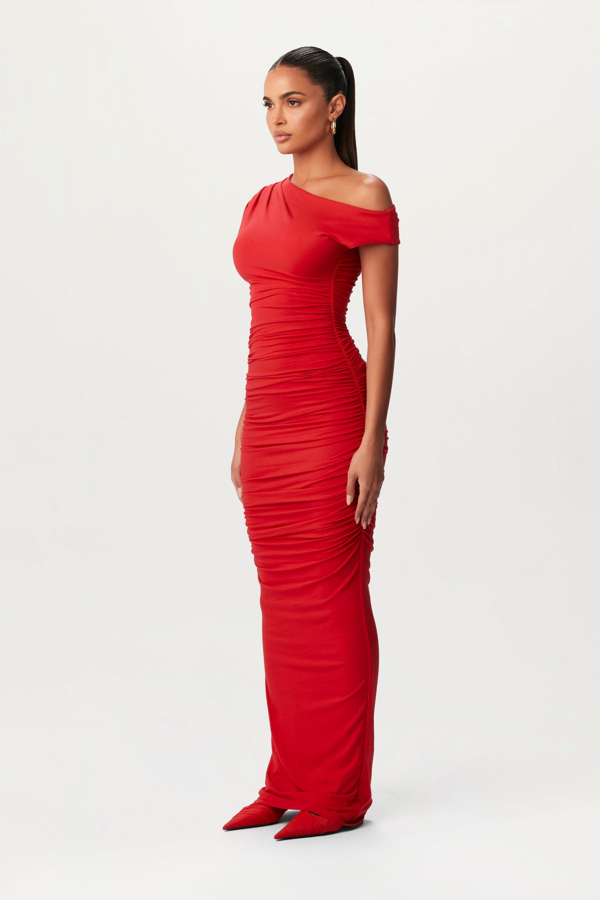 Red NW Off-Shoulder Maxi Dress