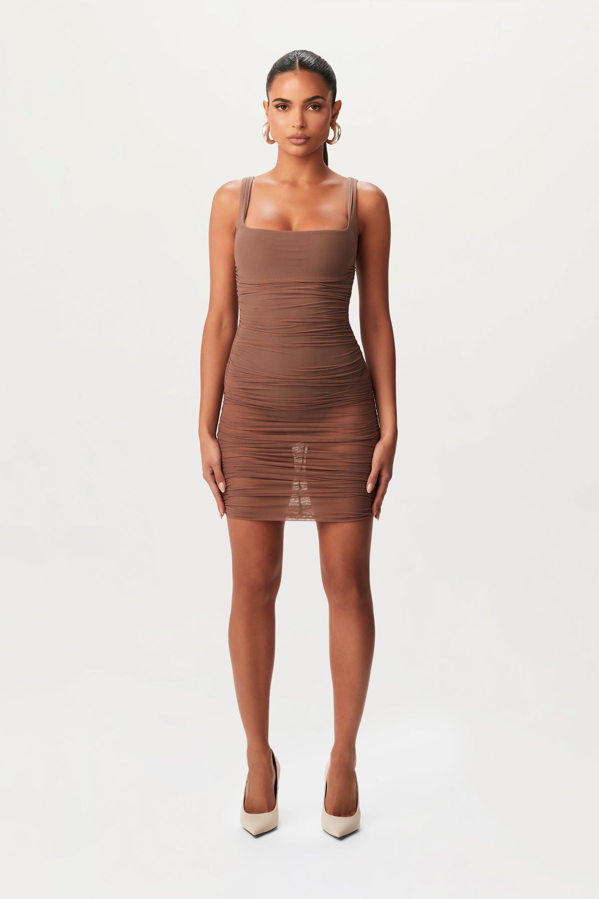 TAUPE Mesh Tank Mini Dress