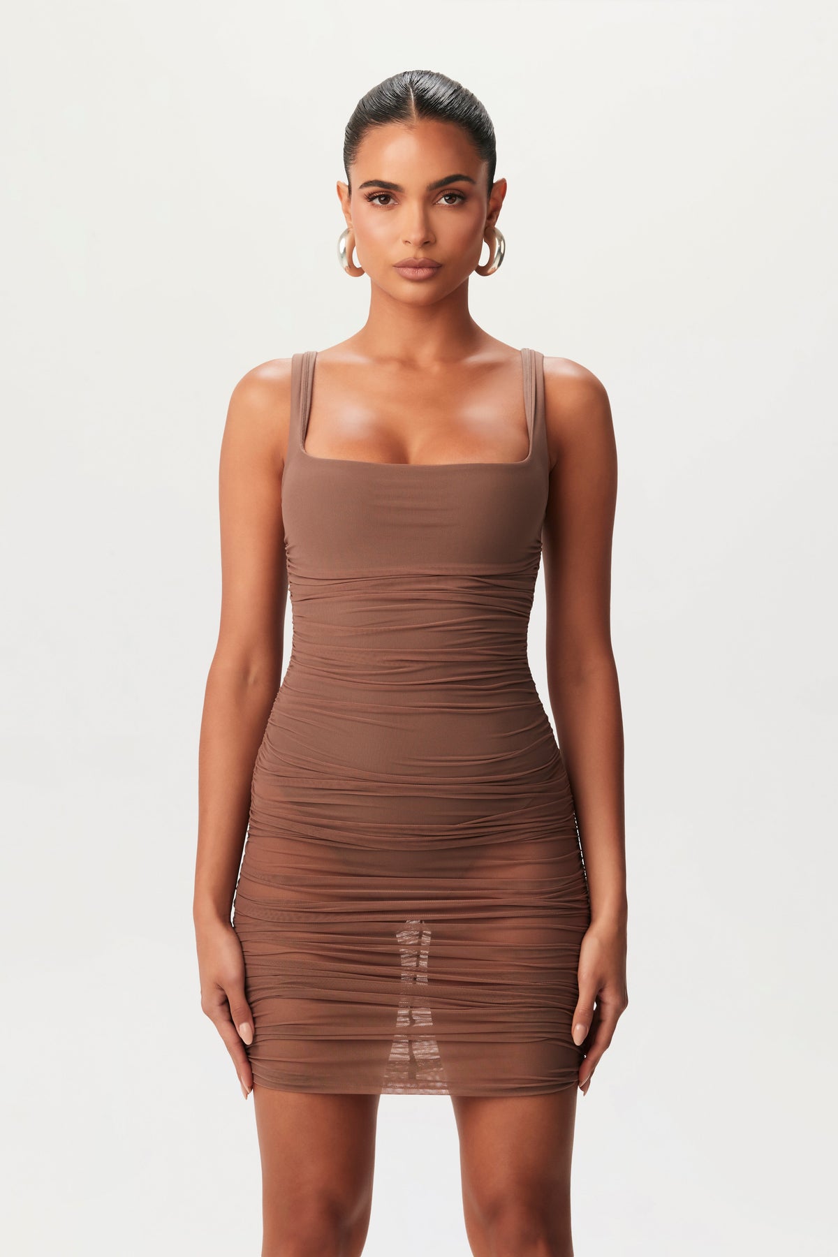 TAUPE Mesh Tank Mini Dress