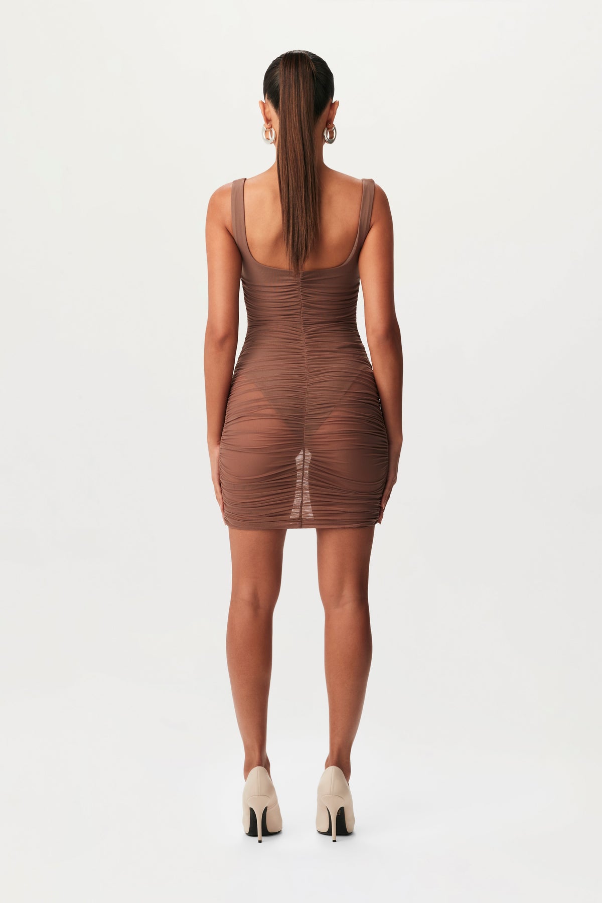 TAUPE Mesh Tank Mini Dress
