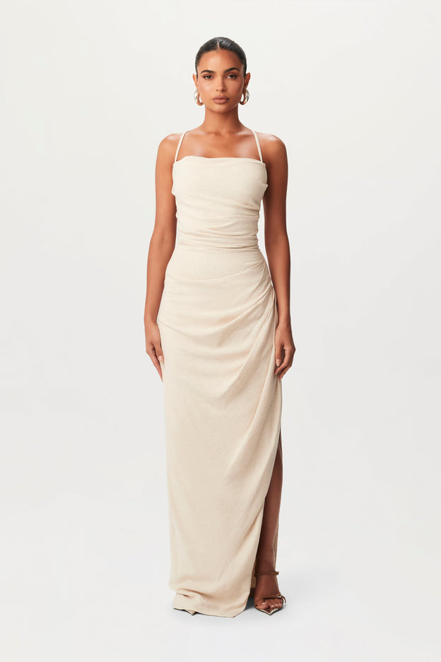Linen Lace Up Maxi Dress