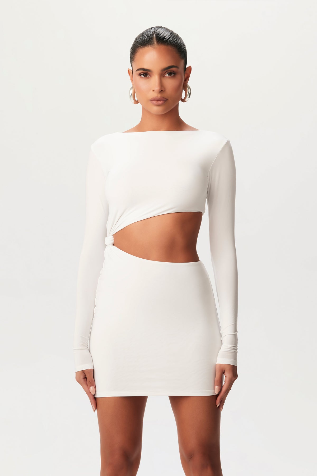 WHITE Hourglass Knotted Cut Out Mini Dress
