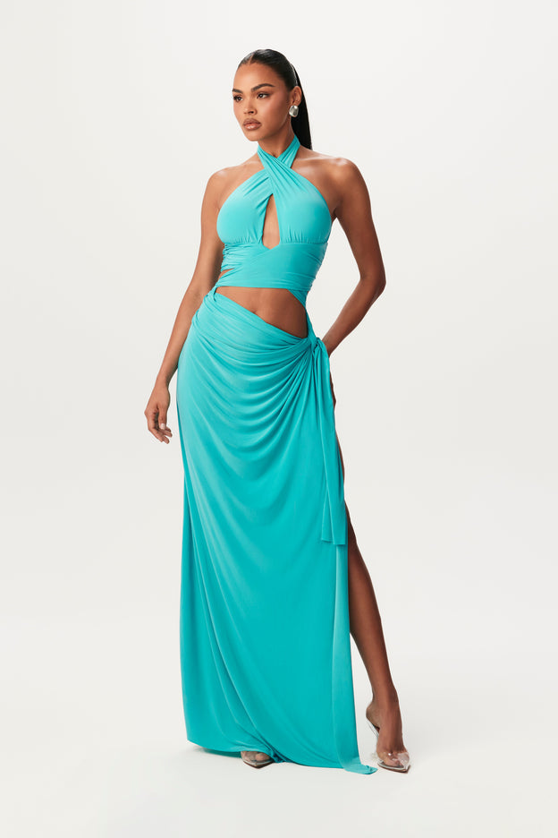 Hourglass Halter Wrap Maxi Dress