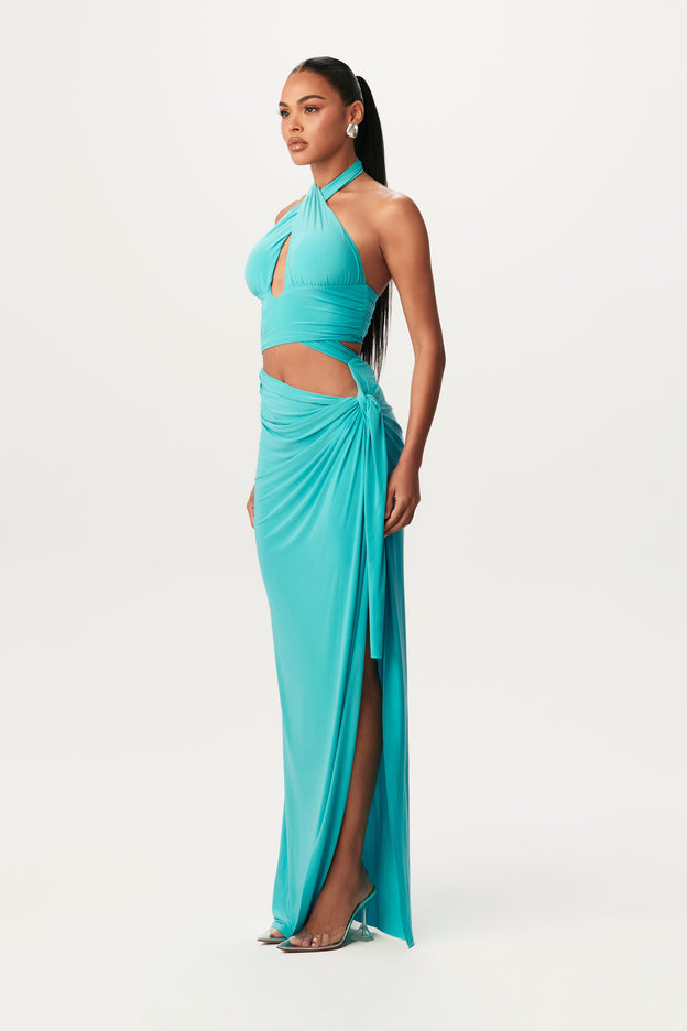 Hourglass Halter Wrap Maxi Dress