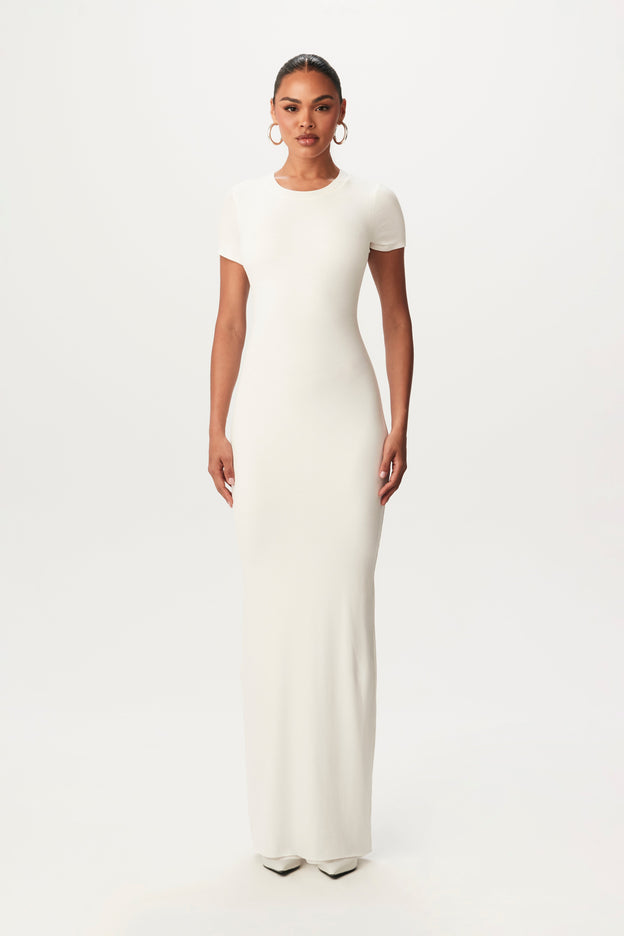 Micro Ribbed Short Sleeve Maxi Dress