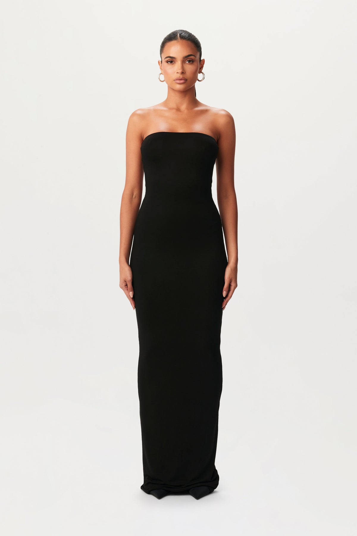 Black Smooth Tube Cut Out Maxi Dress