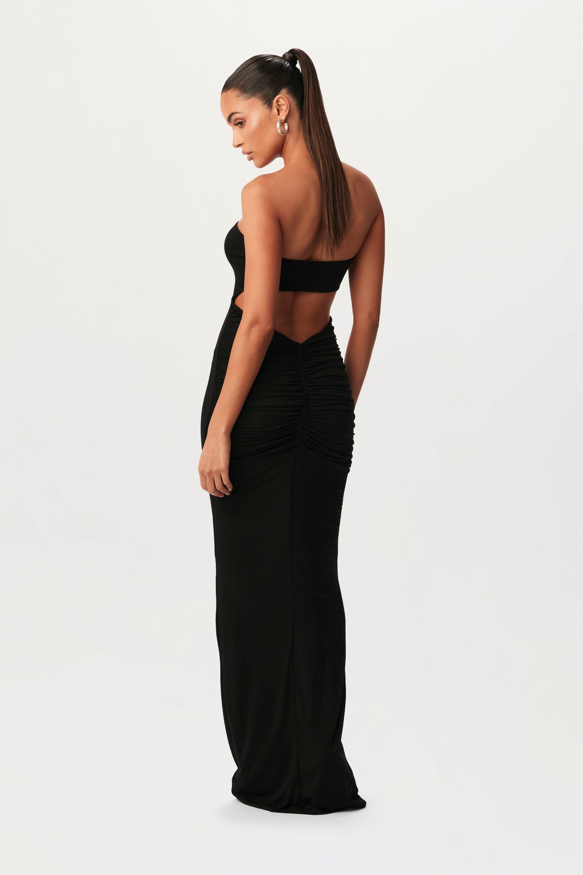 Black Smooth Tube Cut Out Maxi Dress