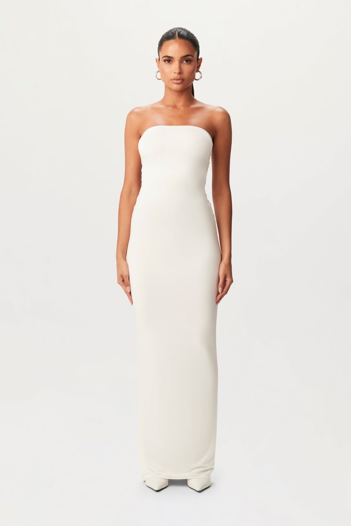 White Smooth Tube Cut Out Maxi Dress