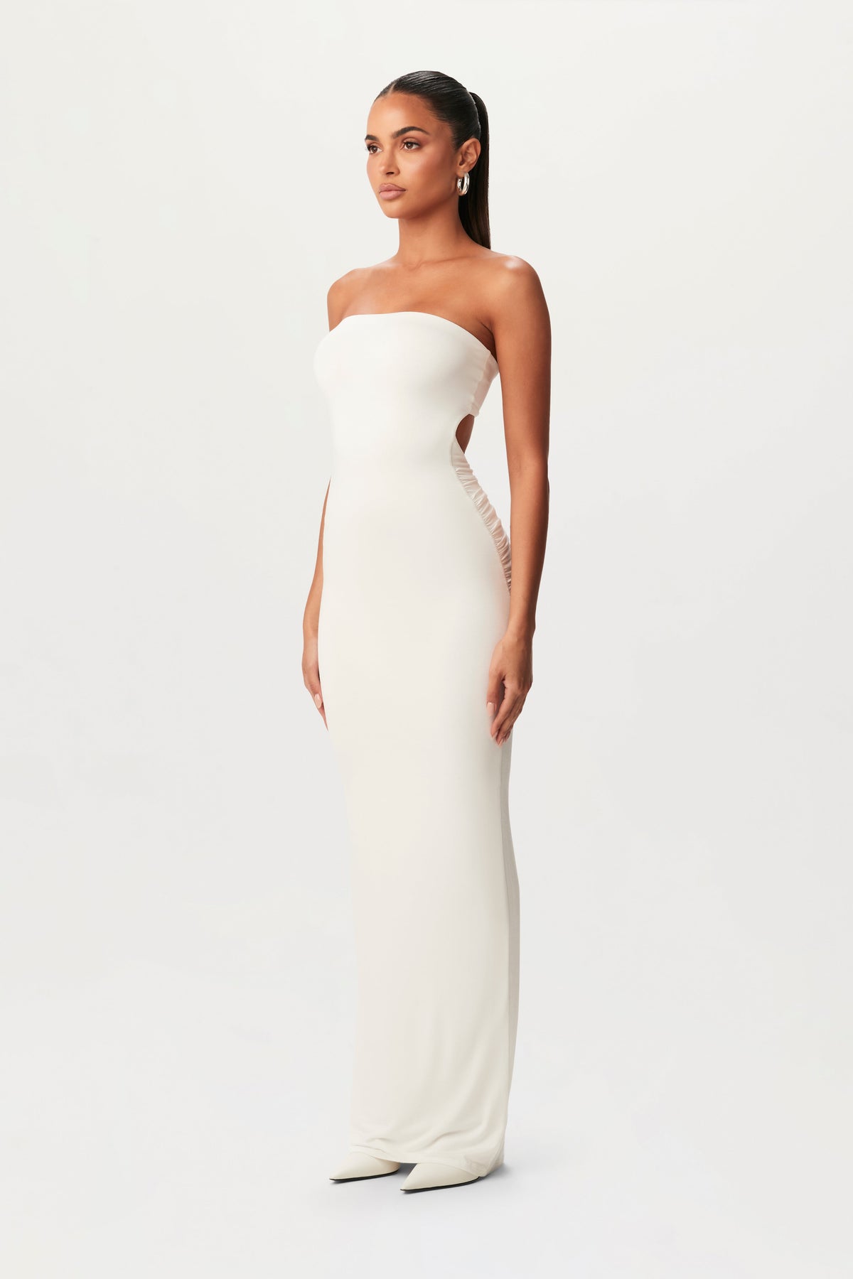 White Smooth Tube Cut Out Maxi Dress