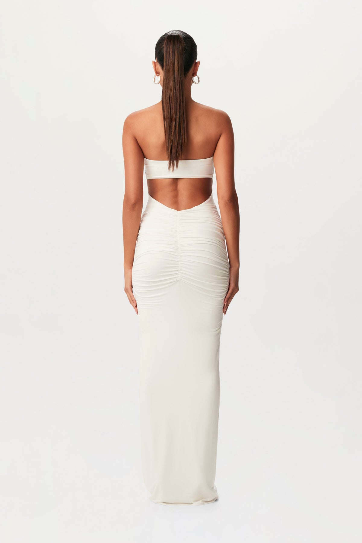 White Smooth Tube Cut Out Maxi Dress