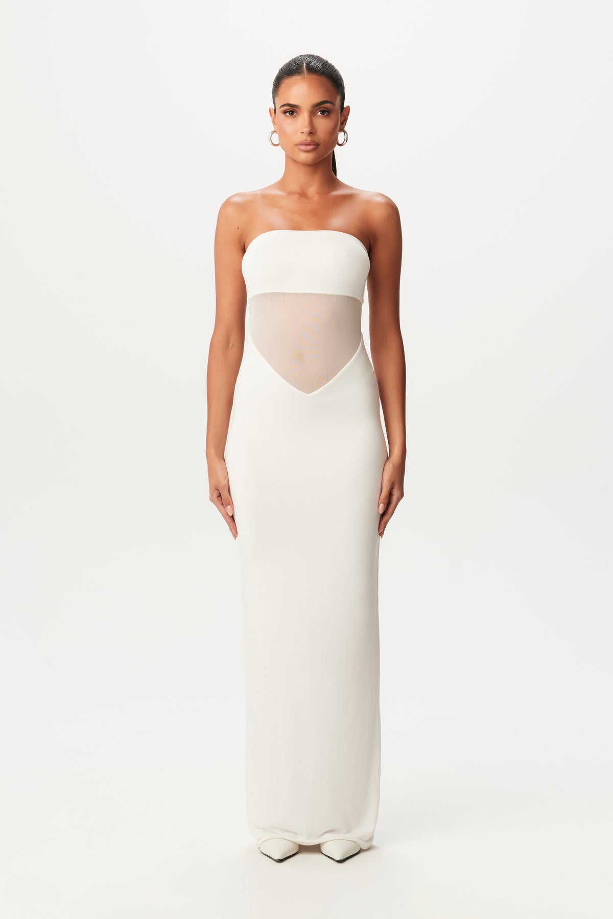 White Smooth Mesh Tube Maxi Dress
