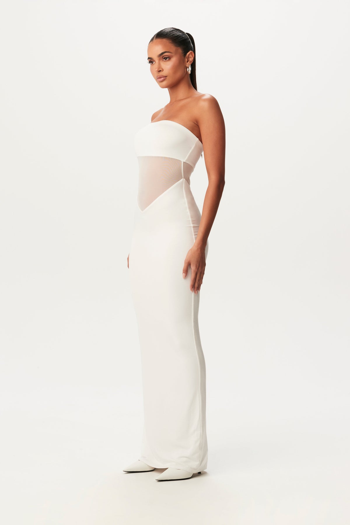 White Smooth Mesh Tube Maxi Dress